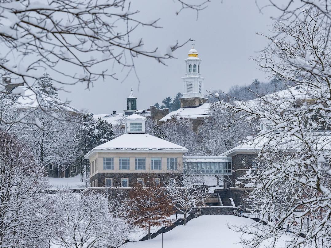 The P站视频 campus is pictured after a snowfall
